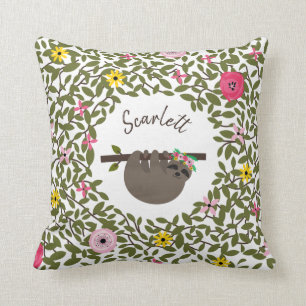 Gepersonaliseerde Baby Sloth Bloemen Kussen