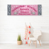 Gepersonaliseerde Baby sprinkelbanner, roze en wit Spandoek (Insitu)