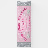 Gepersonaliseerde Baby sprinkelbanner, roze en wit Spandoek (Verticaal)