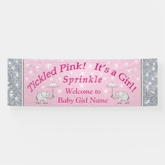 Gepersonaliseerde Baby sprinkelbanner, roze en wit Spandoek (Horizontaal)