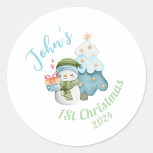 Gepersonaliseerde Baby's 1e kerst Ronde Sticker