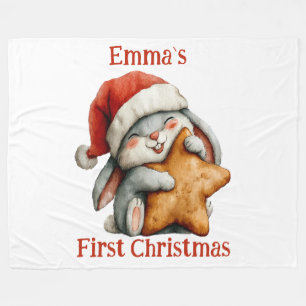 Gepersonaliseerde Baby's eerste kerst Bunny Fleece Deken
