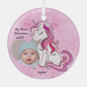 Gepersonaliseerde Baby's Eerste Kerst Custom Photo Glas Ornament