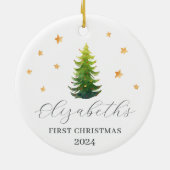 Gepersonaliseerde baby's eerste kerstboom keramisch ornament (Achterkant)