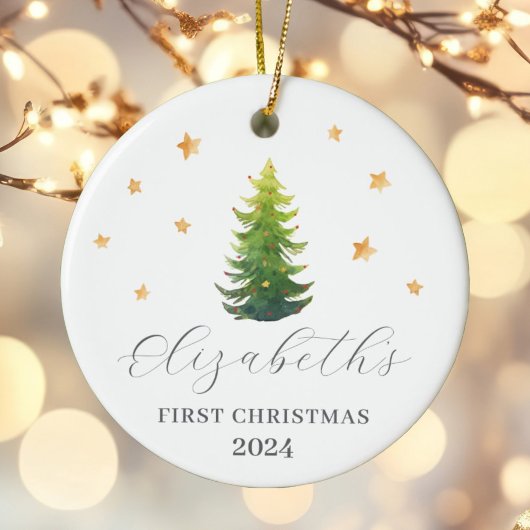 Gepersonaliseerde baby's eerste kerstboom keramisch ornament
