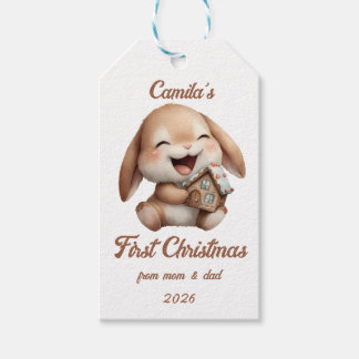 Gepersonaliseerde Baby's eerste kerstkonijn Cadeaulabel