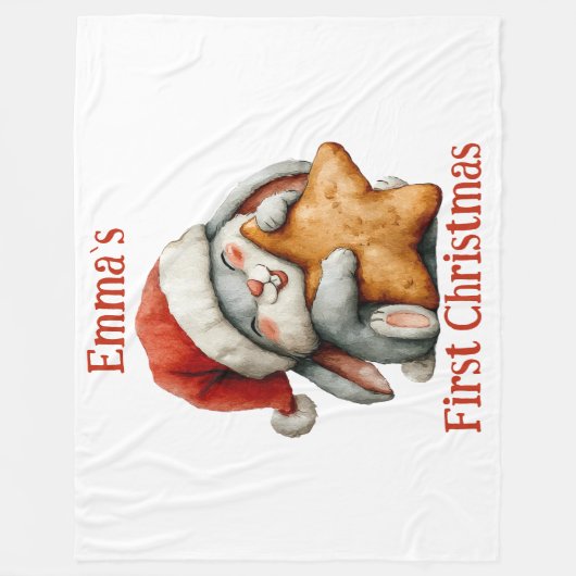 Gepersonaliseerde Baby's eerste kerstkonijn Fleece Deken (Voorkant)