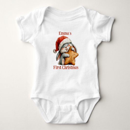 Gepersonaliseerde Baby's eerste kerstkonijn Romper (Voorkant)