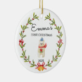 Gepersonaliseerde Baby's Eerste Kerstmis, Icebear  Keramisch Ornament (Rechts)