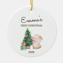 Gepersonaliseerde Baby's Eerste Kerstmis, Konijn G Keramisch Ornament