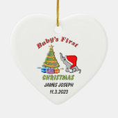 Gepersonaliseerde Baby's Eerste Kerstmis met Olifa Keramisch Ornament (Achterkant)