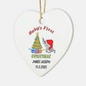 Gepersonaliseerde Baby's Eerste Kerstmis met Olifa Keramisch Ornament (Links)