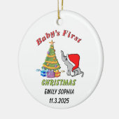 Gepersonaliseerde Baby's Eerste Kerstmis met Olifa Keramisch Ornament (Links)