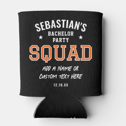 Gepersonaliseerde Bachelor Party Squad Sinaasappel Blikjeskoeler (Achterkant)