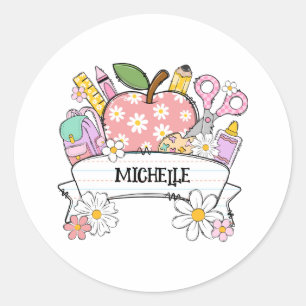 Gepersonaliseerde back-to-school benodigdheden met ronde sticker