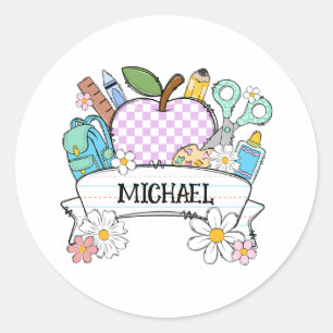 Gepersonaliseerde back-to-school benodigdheden met ronde sticker