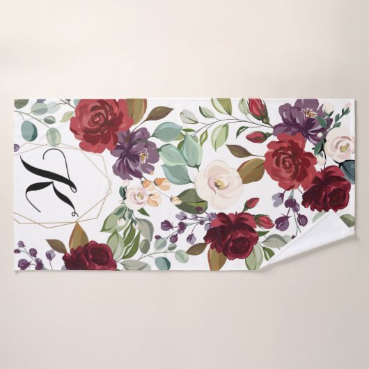 Gepersonaliseerde badhanddoek witte rozen goud geo (Badhanddoek)