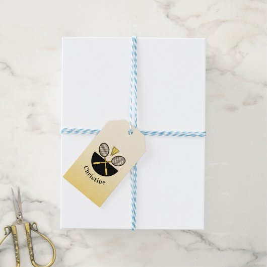 Gepersonaliseerde Badminton Rackets Birdie Yellow Cadeaulabel (Met Touw)