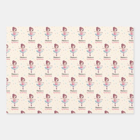 Gepersonaliseerde Ballerina Balletnaam Verjaardag Inpakpapier Vel (Voorkant 3)