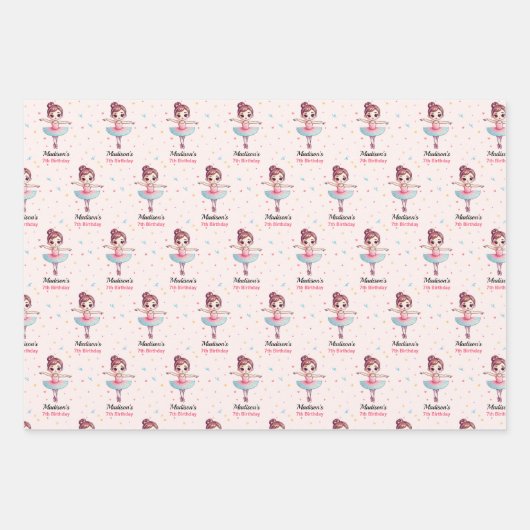 Gepersonaliseerde Ballerina Balletnaam Verjaardag Inpakpapier Vel (Voorkant 2)