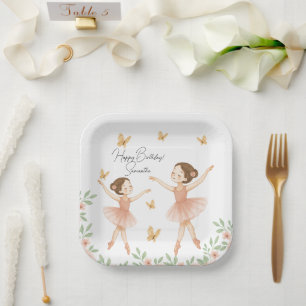 Gepersonaliseerde Ballerina Verjaardagsfeest Papie Papieren Bordje