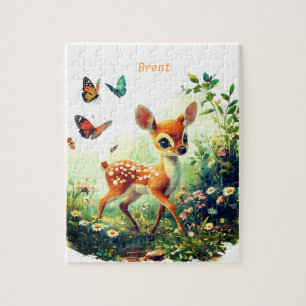 Gepersonaliseerde Bambi en Butterflies Jigsaw Puzz Legpuzzel