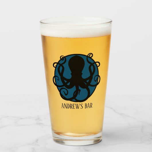 Gepersonaliseerde Bar Octopus Pint Glas (Voorkant gevuld)