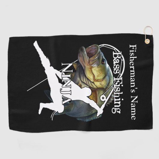 Gepersonaliseerde bas Gevist ninja donker Gevist h Golfhanddoek (Horizontaal)
