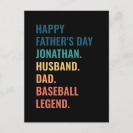 Gepersonaliseerde Baseball Legend Husband Vaderdag Feestdagenkaart