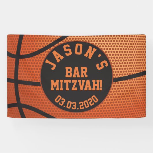Gepersonaliseerde Basketbal Bar Mitzvah Sinaasappe Spandoek (Horizontaal)