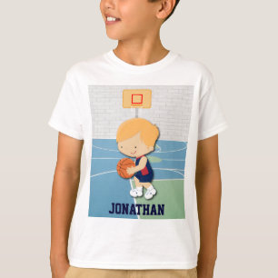 Gepersonaliseerde basketbalspeler cartoon kinder t t-shirt
