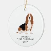Gepersonaliseerde Basset Hound Hond Eerste Kerstmi Keramisch Ornament (Links)