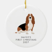 Gepersonaliseerde Basset Hound Hond Eerste Kerstmi Keramisch Ornament (Achterkant)