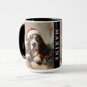 Gepersonaliseerde Basset Hound in een Santa Hat Mok