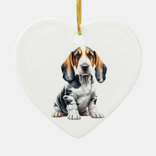 Gepersonaliseerde Basset Hound Puppy Keramisch Ornament