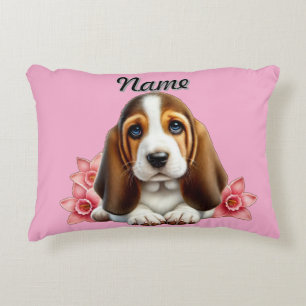 Gepersonaliseerde Basset Hound Puppy met bloemen Accent Kussen