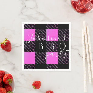 Gepersonaliseerde BBQ Party Hot Pink Black Servet