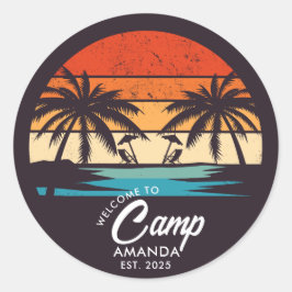 Gepersonaliseerde Beach Camp Bachelorette Party Cu Ronde Sticker
