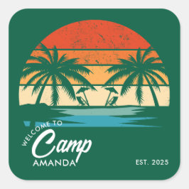Gepersonaliseerde Beach Camp Bachelorette Party Cu Vierkante Sticker