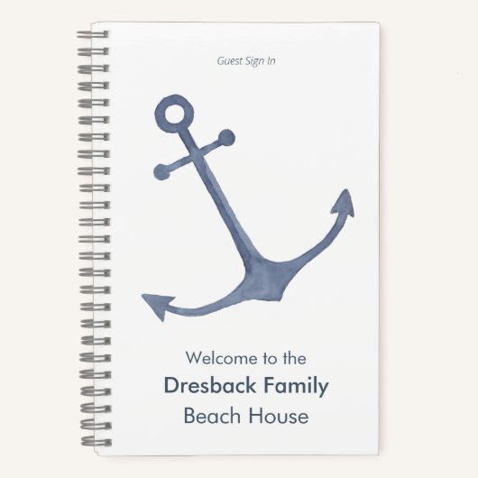 Gepersonaliseerde Beach House Guest Sign In Anchor Notitieboek (Voorkant)