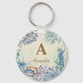 Gepersonaliseerde Beach Monogram Koraalrif Sleutelhanger (Voorkant)