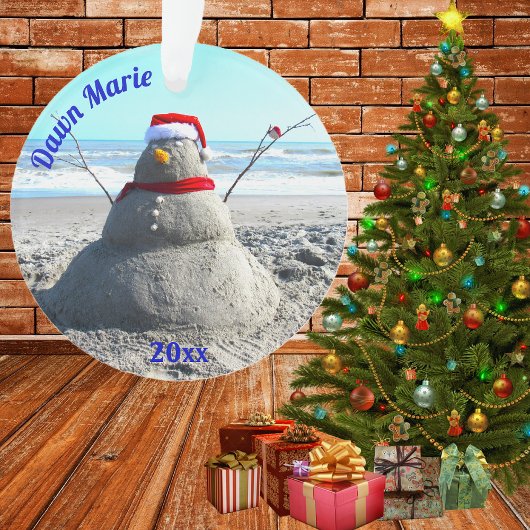 Gepersonaliseerde Beach Sand Santa "Snowman" Ornament