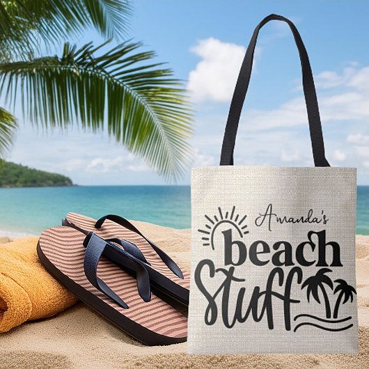 Gepersonaliseerde "Beach stuff" canvas look Draagtas