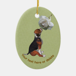 Gepersonaliseerde Beagle Witte Roos Hond Keramisch Ornament