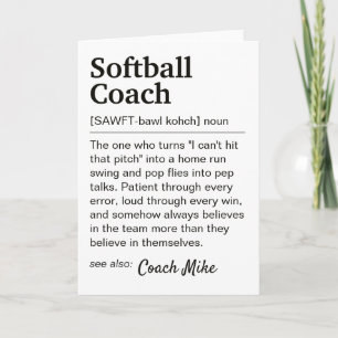 Gepersonaliseerde bedankje voor softbalcoach defin kaart