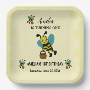 Gepersonaliseerde Bee thema 1e Verjaardagsfeest Papieren Bordje