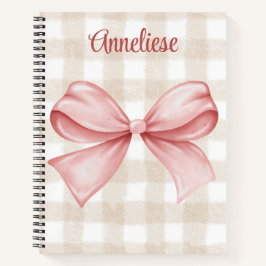 Gepersonaliseerde beige gingham & roze coquette bo notitieboek