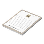 Gepersonaliseerde Beige Linen Gold Monogram Notitieblok (Gedraaid)