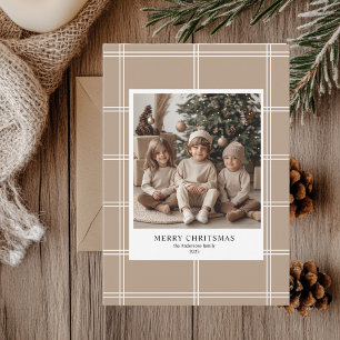 Gepersonaliseerde Beige Merry Kerstfoto Kaart