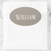 Gepersonaliseerde beige pinstripes ovale sticker (Tas)